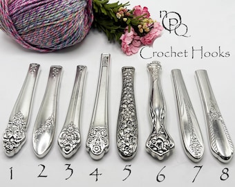 Crochet Hooks Handmade Custom Hook with Vintage Silverplate Ergonomic Handles Hats Scarves Red Heart Lion Bernat Yarn Craft Projects - NOPQ