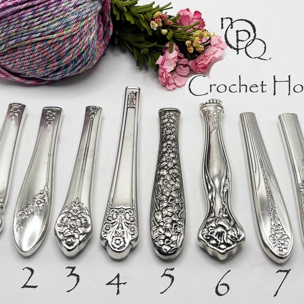 Crochet Hooks Handmade Custom Hook with Vintage Silverplate Ergonomic Handles Hats Scarves Red Heart Lion Bernat Yarn Craft Projects - NOPQ