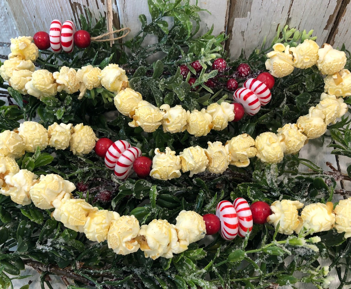 Real Popcorn Garland Christmas Tree Cinnamon Peppermint Etsy