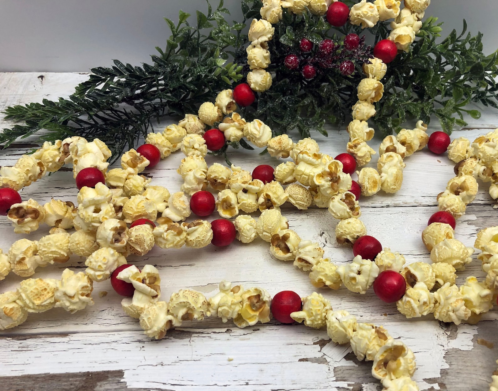 Real Christmas Tree Popcorn Garland 9' Traditional Rustic Etsy