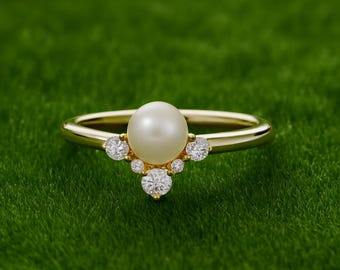 Natural Pearl with zircon Silver  Engagement Ring /Wading gift