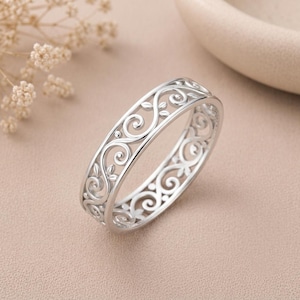 Eleganter Ring mit filigranem Weinrankenmuster, Vintage-Silberring mit Rankenmuster, ideales Geschenk