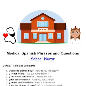 SCHOOL NURSE Spanish for Medical Nurse Practitioner Printable Notes Spanish Patient Communication for Bilingual Healthcare Student Equity