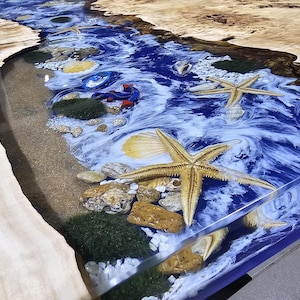 Custom Poplar Wood River Aquarium Epoxy Dining Table, Ocean Resin Table, Coffee Table, Tropical Design Table, Kitchen Table