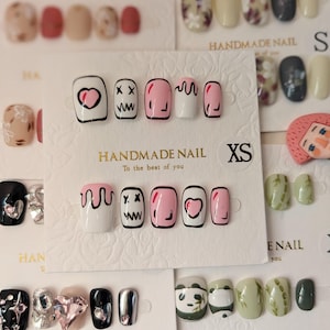 4 sets handgemaakte persnagels: mysterieuze herbruikbare kunstnagels