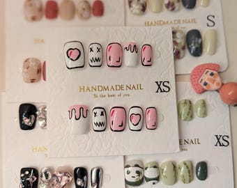 4 Sets Handmade Press-On Nails: Mystery Reusable False Nails