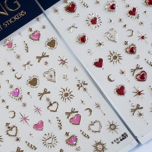 Gold 3D Heart Moon Nail Stickers: Embossed Spiritual Nail Art