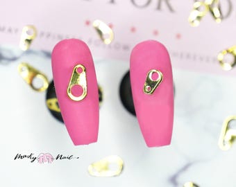 15pcs Gold Zipper Pull Nail Studs: Metallic Nail Art Charms