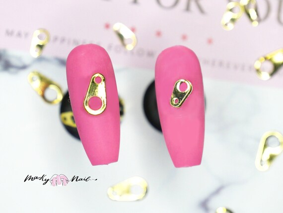 15pcs Gold Zipper Pull Nail Studs: Metallic Nail Art Charms