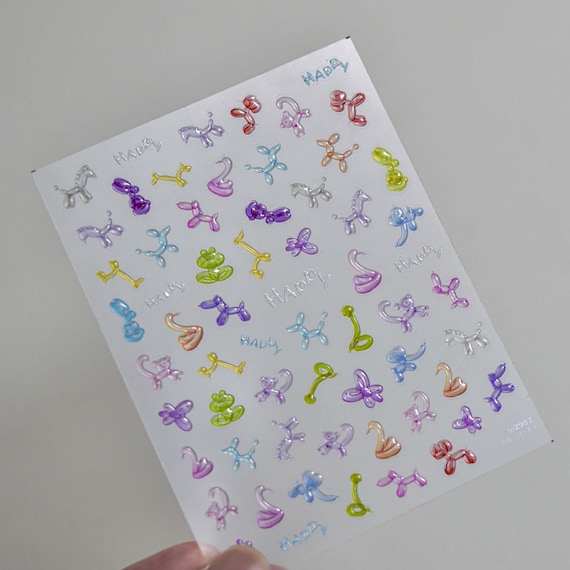 3D Balloon Animal & Flower Nail Stickers: Festive Epoxy Resin Art