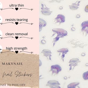 Jellyfish Nail Art Decal Sticker /Purple Ocean theme Sea World Animal Peel off stickers /Pro Ultra Thin Manicure accessories