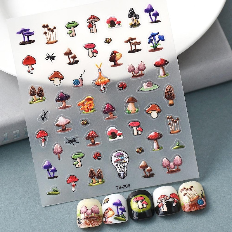 3D Red Mushroom Nail Art Stickers: Cottagecore Manicure image 2