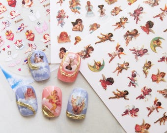 Pegatinas de uñas con alas de ángel renacentistas: Arte de uñas estilo vintage
