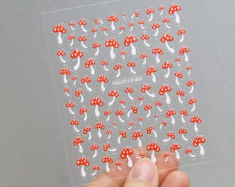 Stickers nail art 3D champignon rouge : manucure Cottagecore