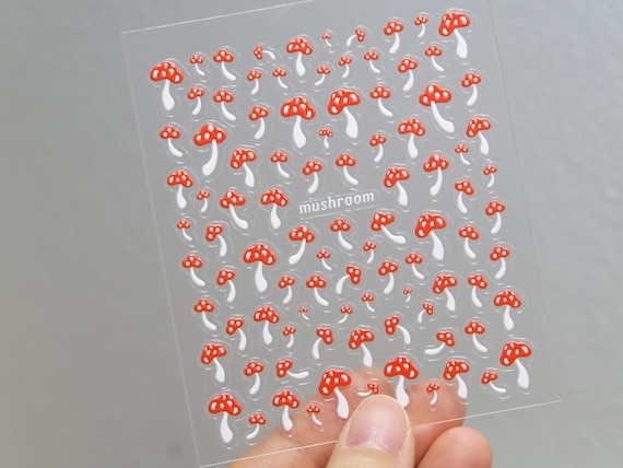 3D Red Mushroom Nail Art Stickers: Cottagecore Manicure
