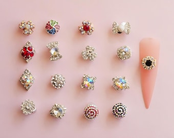 3D Spinning Crystal nail decoration/ Exquisite flower fast speed rotating plated nail jewelry
