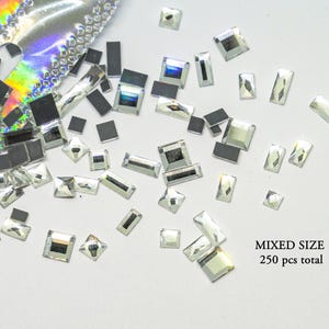 250 pcs Clear Square Crystals/ Glass Nail Jewelry Diamond Set