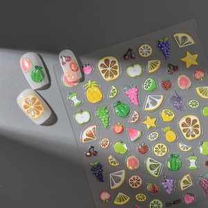 Kawaii Tropical Fruit Nail sticker Summer Fruit Nail Stickers – Pineapple, Strawberry, Watermelon Lemon Decals