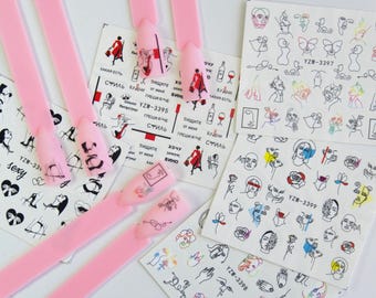3 pcs Abstract Line Art Nail Tattoo