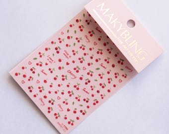 Cherry Fruity Nail Art Sticker/ 3D Summer fruits DIY Tips Guides peel off  Stickers