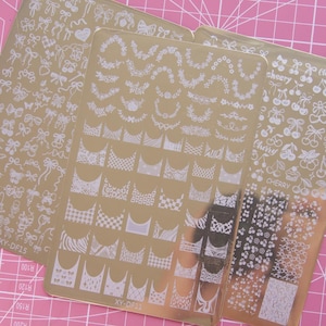 ネイルスタンピングプレート – フレンチライン柄、チェリー＆リボンデザイン | DIYマニキュア用ネイル転写プリントツール