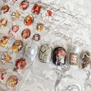 Mucha & Cherub Vintage Renaissance Sticker Nail Art