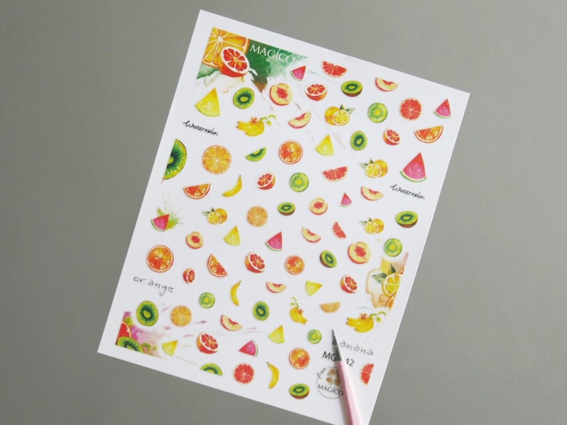 Fruity Pencil Sketch Nail Art Sticker/ DIY Tips Guides Transfer Stickers/Mixed Fruit peel off Sticker/Hand drawing manicure stencil