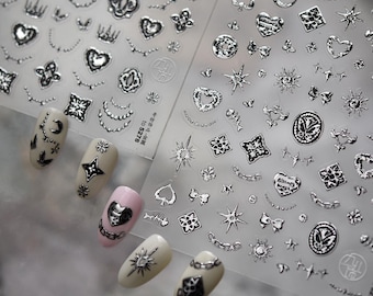 Gothic Cross Silver Nail Stickers – Baroque Punk Nail Art