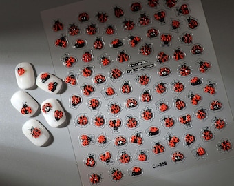 5D Embossed Ladybug Nail Stickers – Insect Decals for Nail Art, Phone, iPad