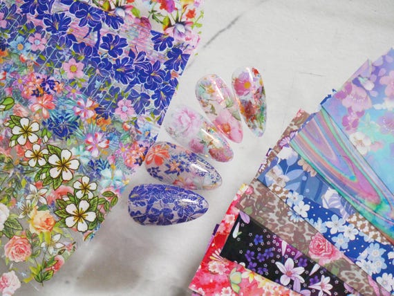 9pcs Flower garden Transfer Film Foil Nail Art Sticker Decal