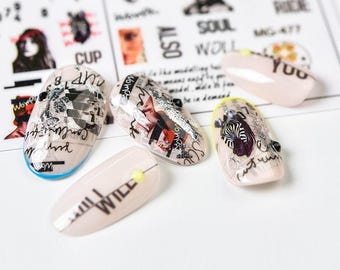 Collage Portrait Nail Sticker/ Girl Face Magazine Style Sticker