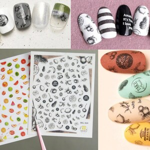 Fruity Pencil Sketch Nail Art Sticker/ DIY Tips Guides Transfer Stickers/Mixed Fruit peel off Sticker/Hand drawing manicure stencil
