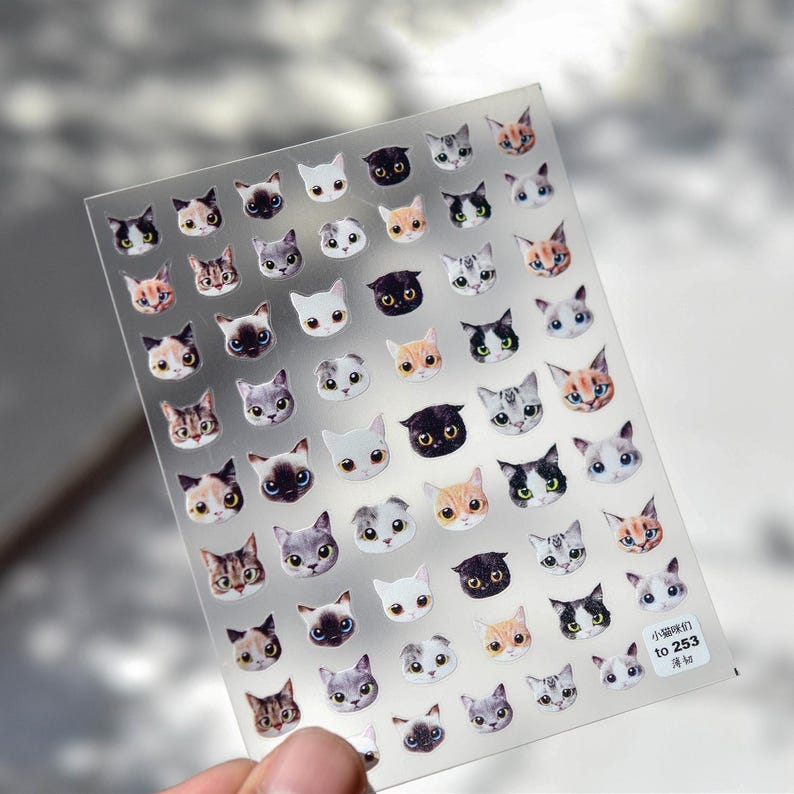 Kitty Cat Nail Art Stickers: Tabby & Ragdoll Designs 253
