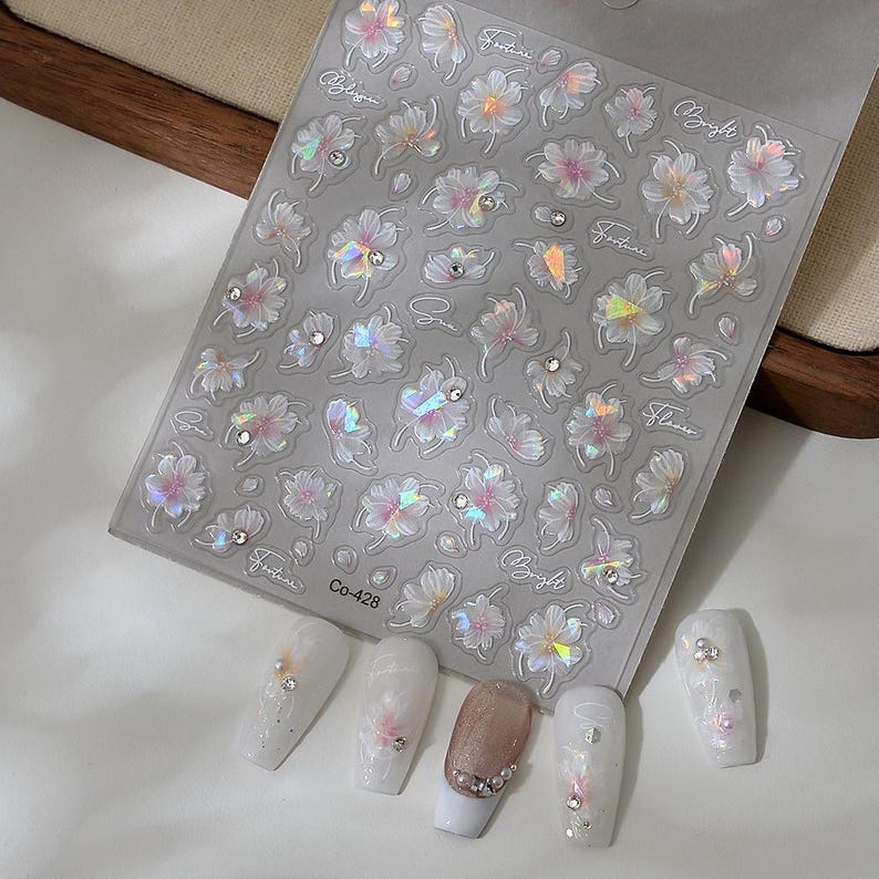 3D Sakura Pearl-nagelstickers: reliëfstickers kersenbloesem Sakura