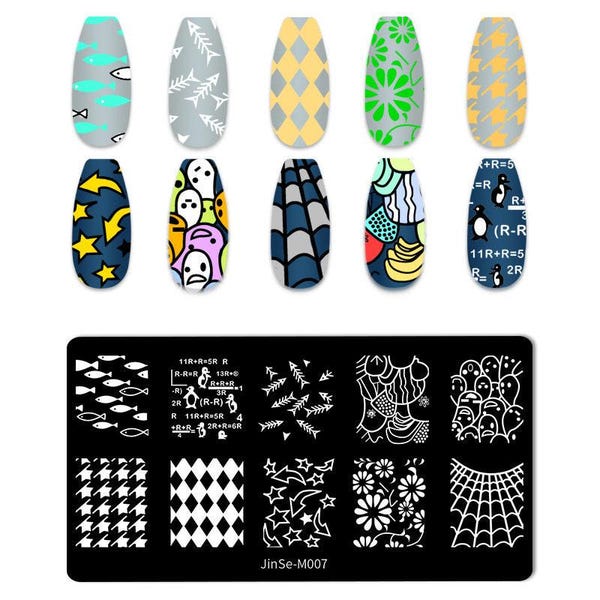 Houndstooth Distorted Plaid Patterns Nail Art Stamping Template Plates
