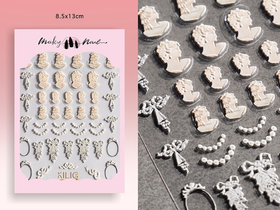 Cherub Nail Art Stickers: Vintage Renaissance Cupid 3D Embossed