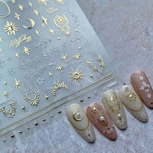 Gilding Crescent Moon Sun Star Nail sticker/ Gold Silver 3D embossed Spiritual Nails Art Stickers