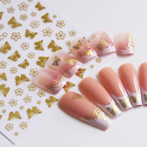 Gold Butterfly Flower nail sticker/ Fairy Tale Nail Art Stickers Self Adhesive Decals