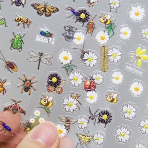 3D Insect Nail Art Stickers: Butterfly, Bee, Spider & Daisy Decals