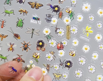3D Insect Nail Art Stickers: Butterfly, Bee, Spider & Daisy Decals