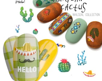 Pegatinas de cactus para decoración de uñas/ Suculentas tropicales México Verano Consejos DIY Guías Pegatinas de transferencia