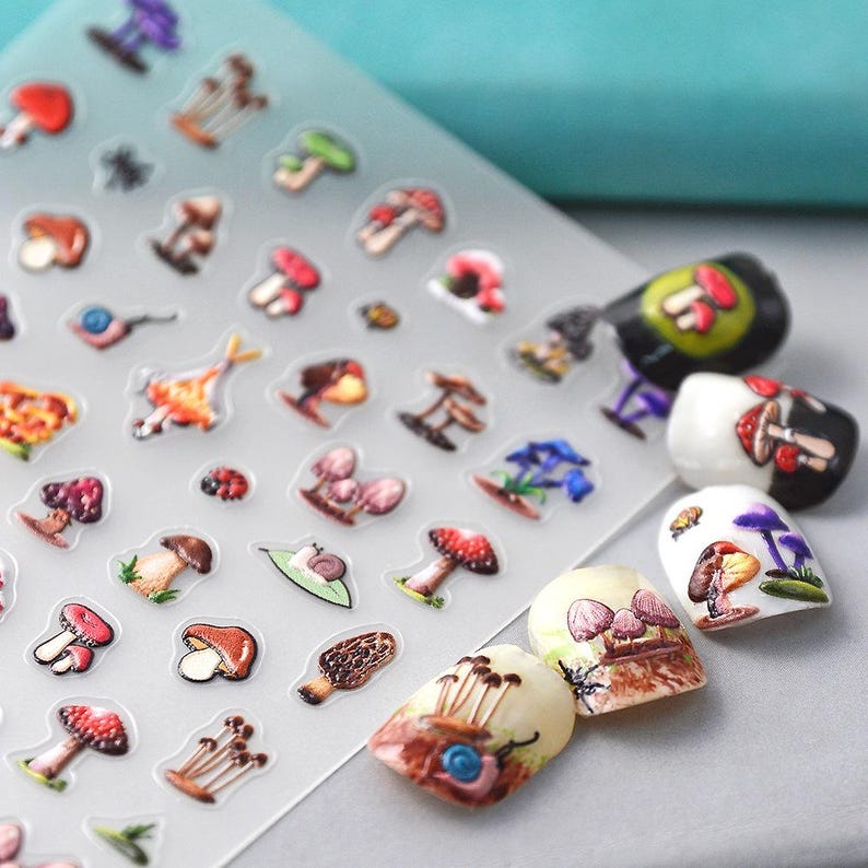 3D Red Mushroom Nail Art Stickers: Cottagecore Manicure wild mushrooms
