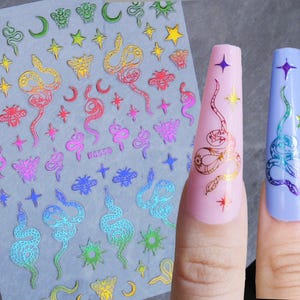 Snake Nail Stickers/ Metallic Rainbow Gilding Totem Moon Star 3D Nail Art Stickers Self Adhesive Decals