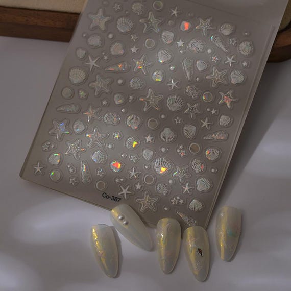 Iridescent Starfish Shell Mermaid Nail Art Stickers: Summer Ocean Theme