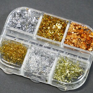 Foliepapiervoorraad voor nail art/ zilvergoud koperfolies vlokken/ metallic foliechips glitter glanzend nagelpapier