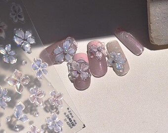 3D Hydrangea Flower Jelly Embossed Nail Art Sticker Four Petals Floral Nails Stencil