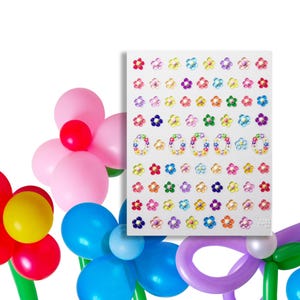 May include: A sheet of colorful flower stickers with a variety of designs, including solid flowers, flowers with glitter, and flowers with a pearl-like center. The stickers are perfect for adding a touch of whimsy to crafts, cards, and other projects.