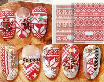 Red Christmas Knitted Sweater Pattern Nail Art Stickers