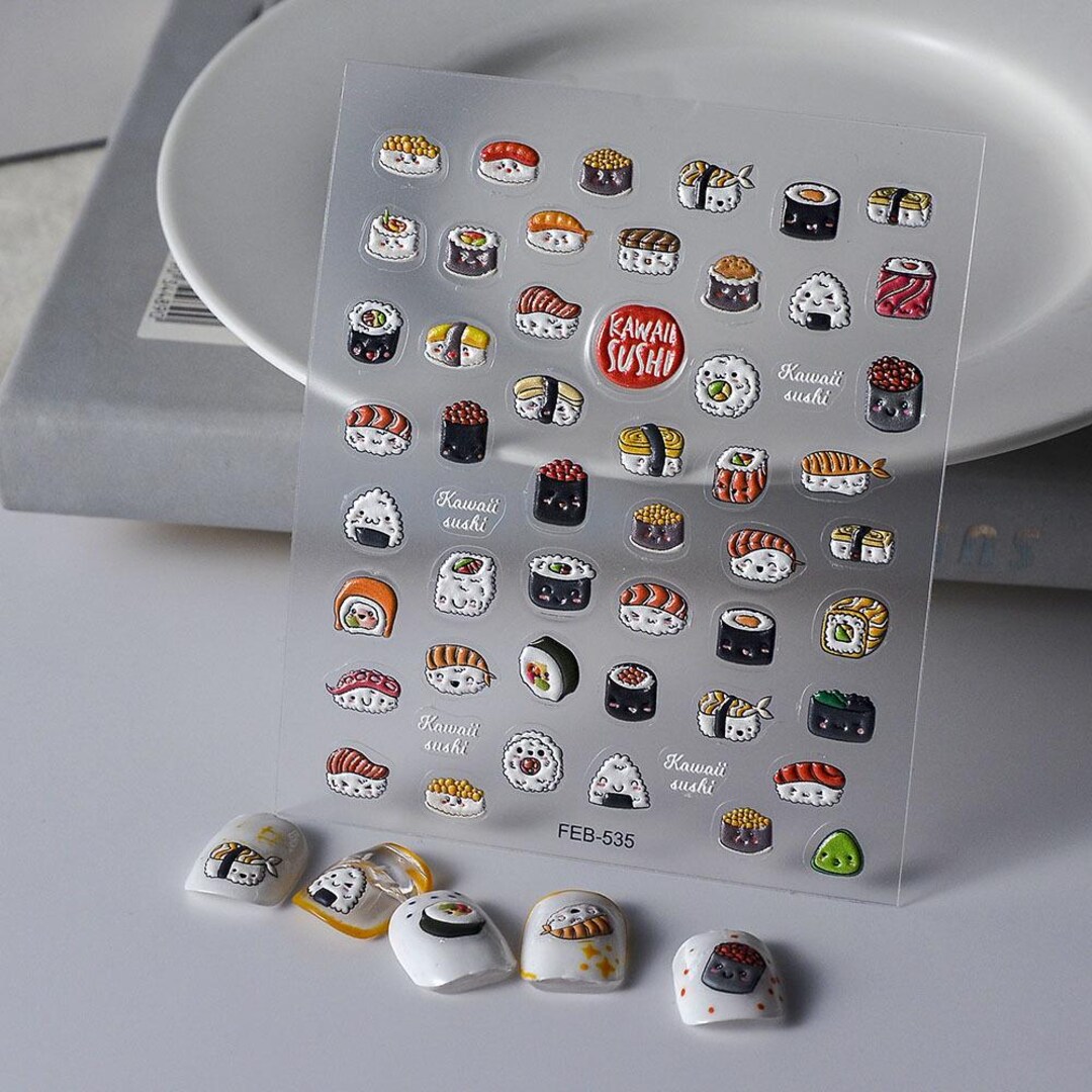 Salmon Nigiri, Tamago, Onigiri | Cute Japanese Food Nail Decals Sushi ...