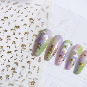 Palm tree Seagull gold nail sticker